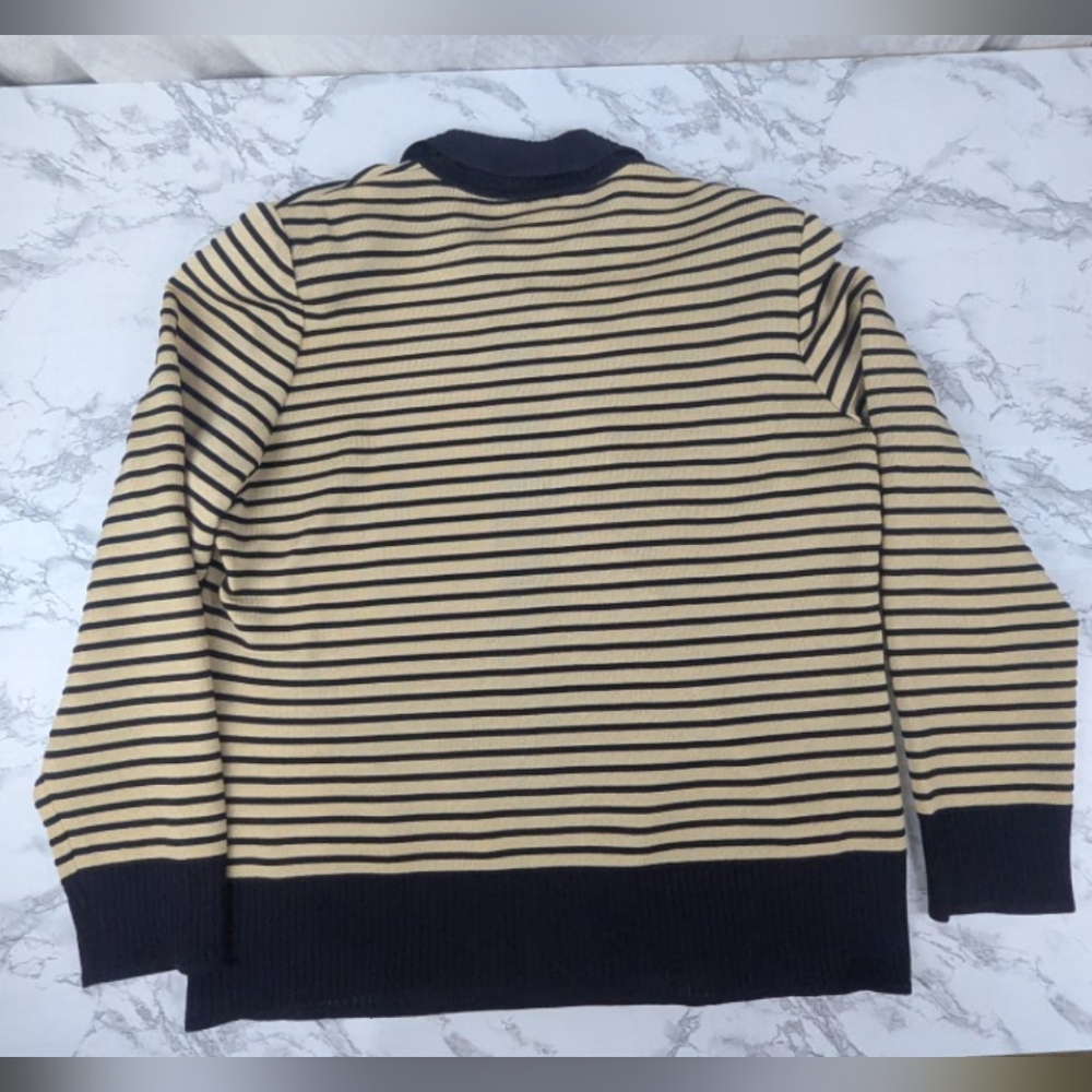 Misook Size XL Acrylic Zipper Cardigan Tan/Navy Horizontal Stripes Like New - Picture 2 of 13